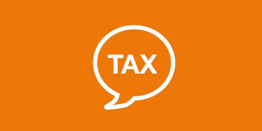 Illustrazione con un fumetto con la scritta Tax